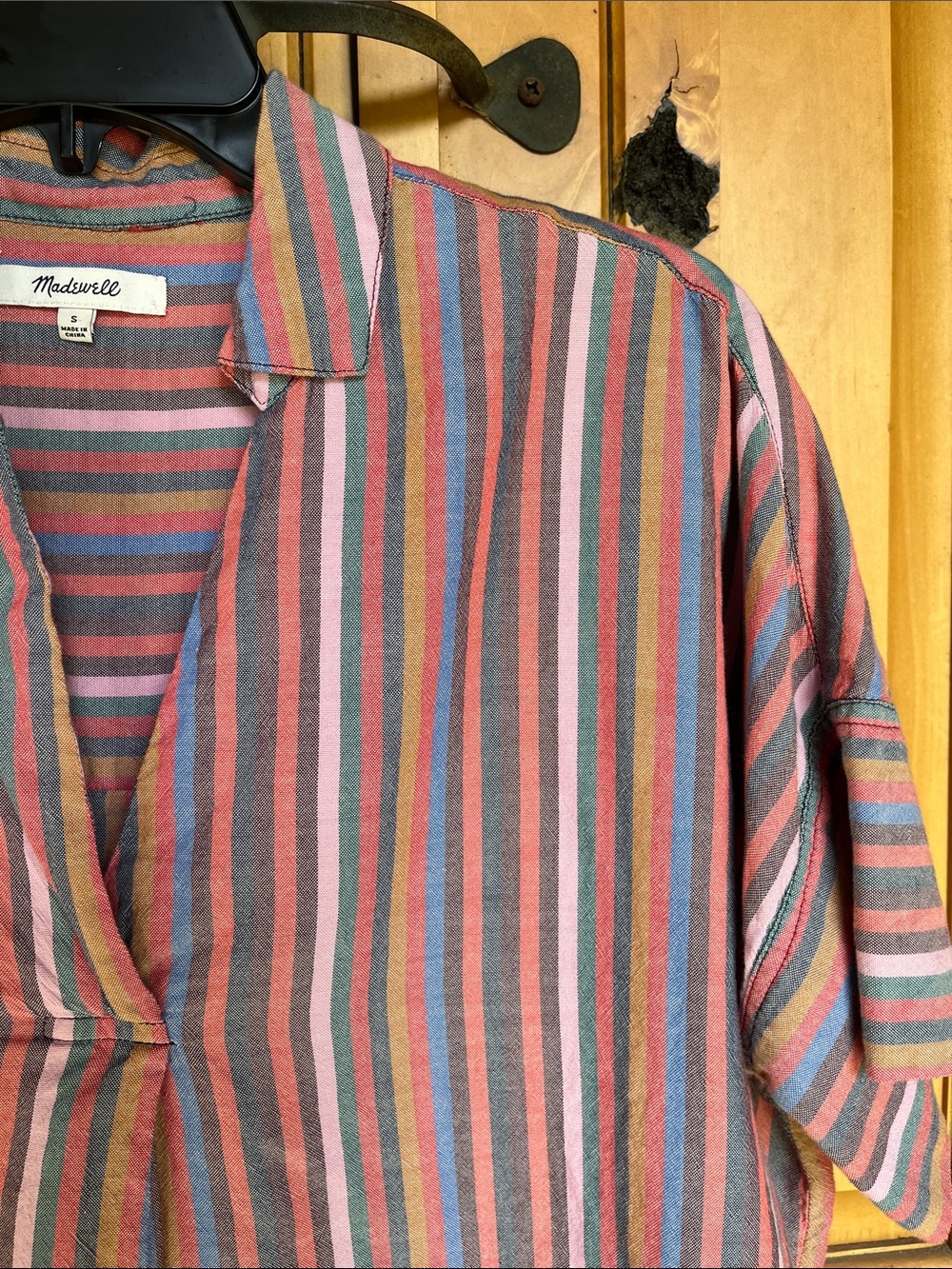 Madewell Multicolor Vertical Stripe Camp Shirt - Pink Blue Brown Green